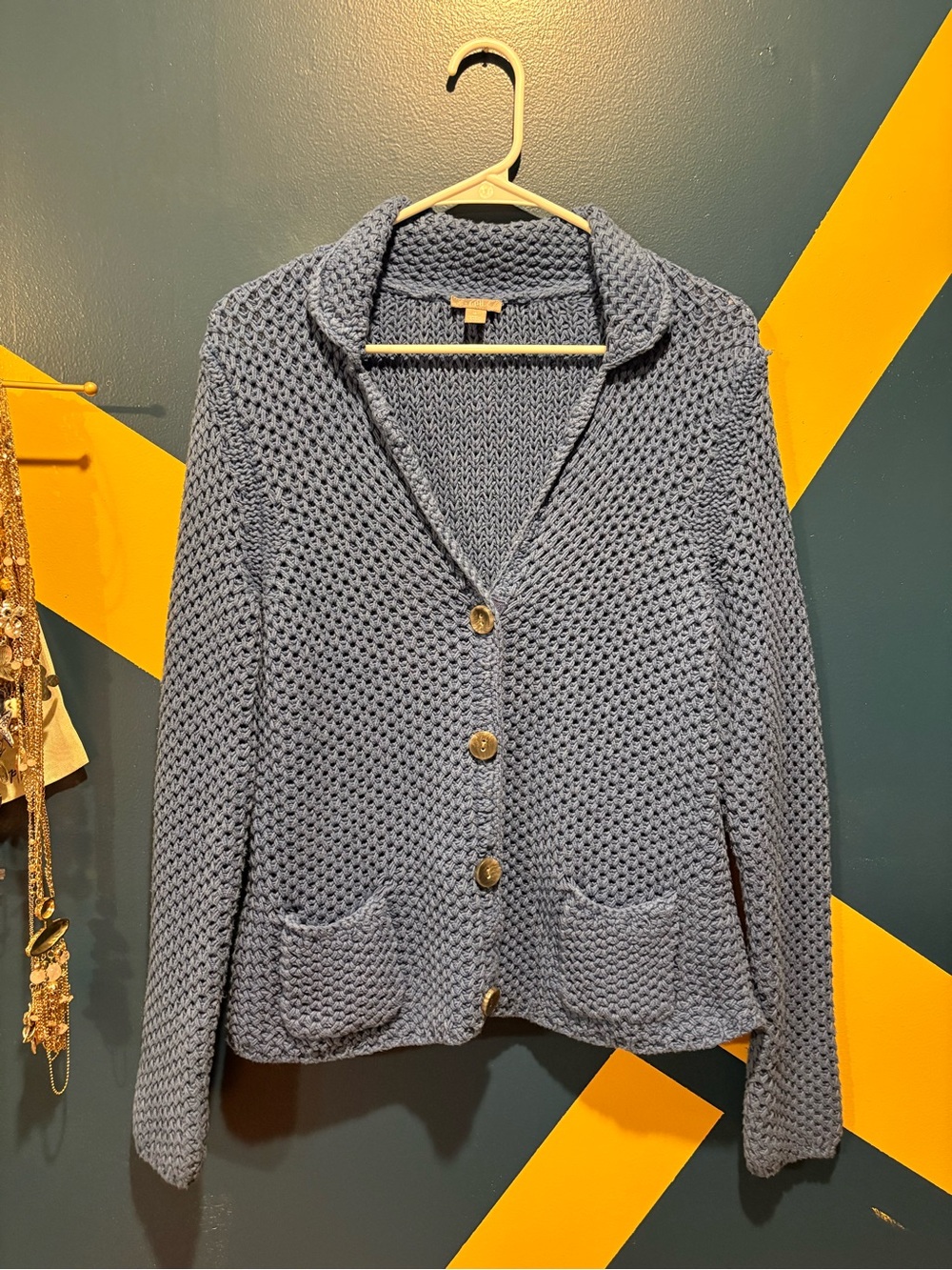 J. Jill Blue Fisherman Knit Cardigan Sweater EUC